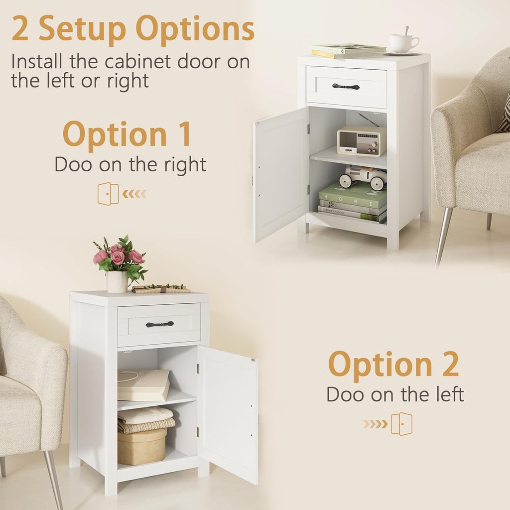 CARPETNAL Night Stand Nightstand with Drawer Storage Bed Side Table End Table Large Modern Wood Wide Bedside Stand Mid Century Night Stands for Bedroom Living Room Sofa Couch Home Office (White)