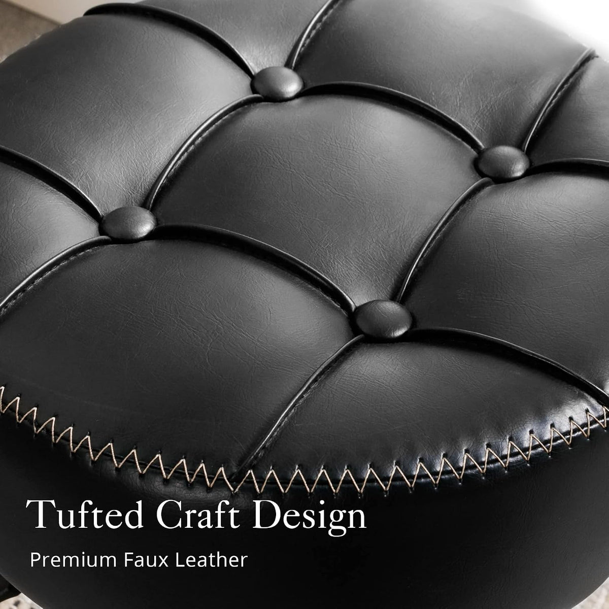 LUE BONA Adjustable Vanity Stool 15.8"-20.7", 360° Swivel Faux Leather Chair, 300lbs Capacity for Makeup Room, Bathroom, Living Room, Black