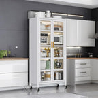 White Metal 5-Tier Kitchen Pantry Cabinet with Acrylic Glass Doors & Wheels, Tall Storage Cabinet for Kitchen, Dining Room, Living Room, Office, Study
