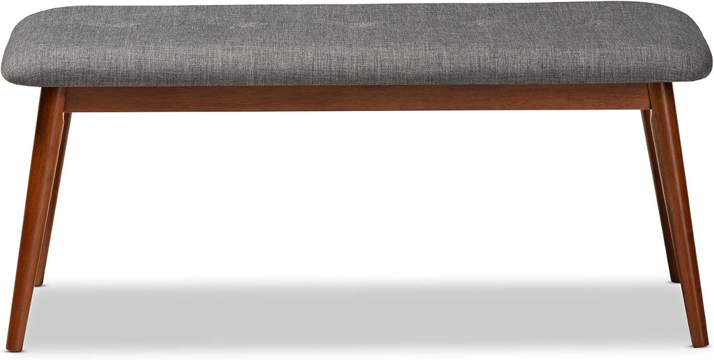 Baxton Studio Flora II Mid-Century Dining Bench Dark Grey Fabric Upholstered Medium Oak Finished Wood Dining Bench