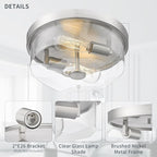 Brushed Nickel Flush Mount Ceiling Light, 2-Light Hallway Light Fixtures, Modern Farmhouse Farmhouse Ceiling Light Clear Glass for Kitchen Porch Entryway Indoor Outdoor