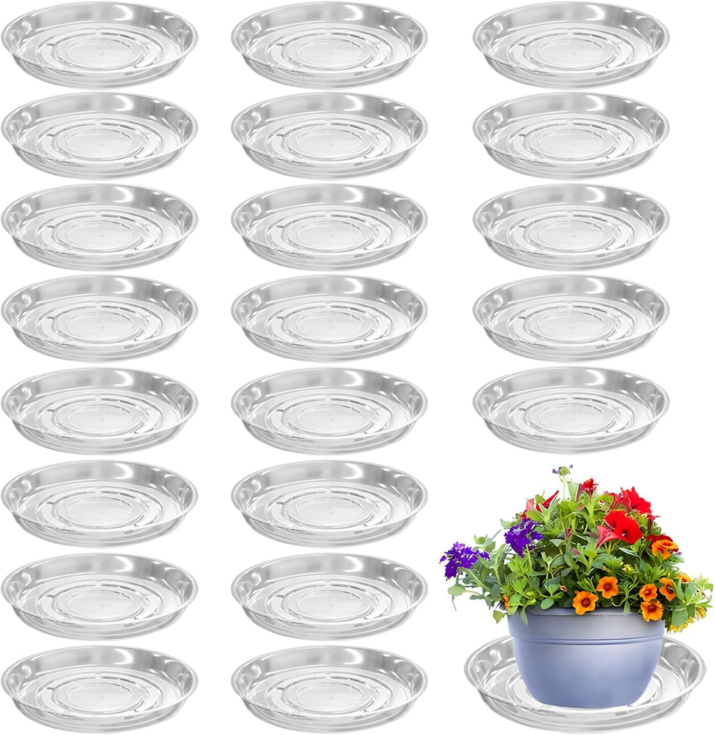 20 Packs 8 Inches Clear Plant Saucers for Indoor Outdoor Use Heavy Duty Plastic Plant Trays for Planter Bulk Flower Pot Drip Trays to Catch Water, 4 to 20 Inch, Round Transparent