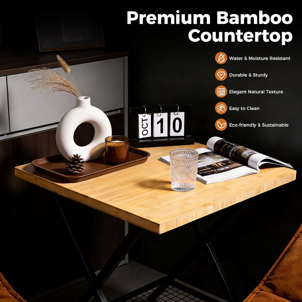 24" x 25" Butcher Block Countertop, 1.2 Inch Thick Solid Bamboo Desktop, Replacement Tabletop for Desk, Dining Table, Coffee Table, DIY Furniture, Natural Bamboo Finish