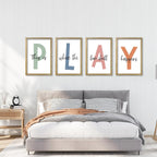 This Is Where The Fun Stuff Happens Kids Playroom Wall Art Decor 16x11 Inch Set Of 4 Rustic Kids Wood Framed Sign Toddler Modren Nursery Interesting Let's Play Prints Wall Hanging (Wood)