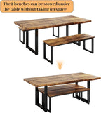 HIPIHOM 63" Dining Table with 2 Benches, Modern Kitchen Table and Chairs Set for 4, Thickened MDF Wooden Table for Kitchen, Dining Room, Office