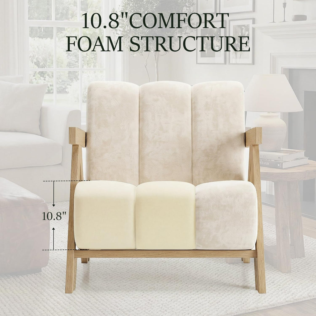 Modern Accent Chair for Living Room Bedroom,Comfy Chenille Reading Chair with Wood Frame,Oversized Upholstered Lounge Armchair with Thick High-Elastic Sponge for Apartment & Waiting Room (White,1)