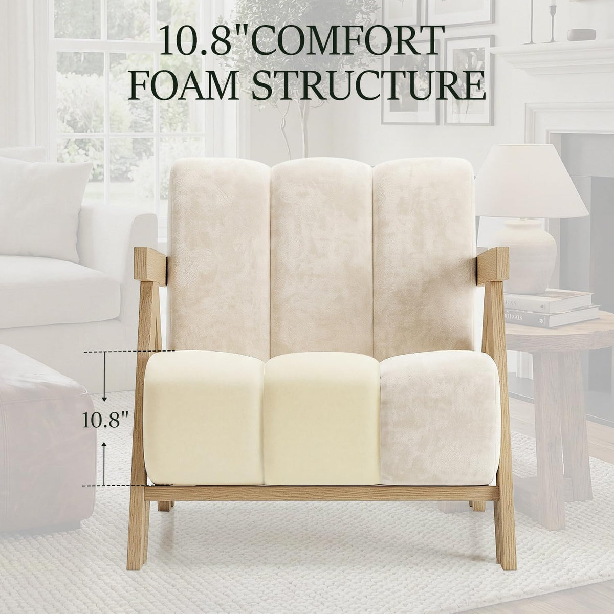 Modern Accent Chair for Living Room Bedroom,Comfy Chenille Reading Chair with Wood Frame,Oversized Upholstered Lounge Armchair with Thick High-Elastic Sponge for Apartment & Waiting Room (White,1)