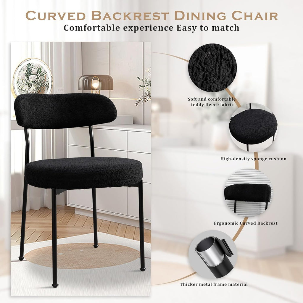 Dining Table and Dining Chair Set 23.6" Black Round Table&2 Boucle Upholstered Chairs for Kitchen Dining Room Small Space 3 Piece Dining Table and Chair Set (Black)
