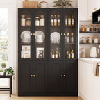 Cyclysio 80" Tall Pantry Cabinet with 8 Doors, Black Kitchen Pantry Storage Cabinet with Built-in Baseboard Notch & Adjustable Shelves – Kitchen Storage Cabinet for Dining, Living Room, Office