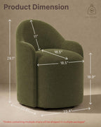 KISLOT Upholstered Dining Chairs Set of 4 with Caster, Pre-Assembled, Green | Modern Dining Room Chairs with Wheels, Rolling Vanity Chair with Round Backrest for Kitchen, Bedroom, Dressing, Linen Fabric