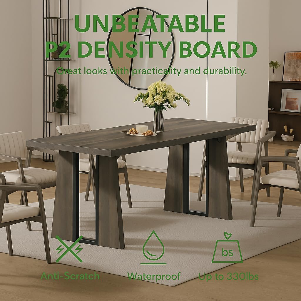 YITAHOME 70.86 Inch Dining Table for 6-8 People, Wooden Farmhouse Rectangular Kitchen Table, Modern Dining Room Dinner Table for Home Kitchen Apartment Restaurant, Rustic Grey