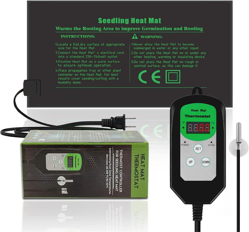 Seedling Heat Mat with Thermostat 40-108 Degrees Fahrenheit Warming Pad, Warm Hydroponic Heating Pad with Controller for Germination, 10" x 20.75" UL & MET-Certified