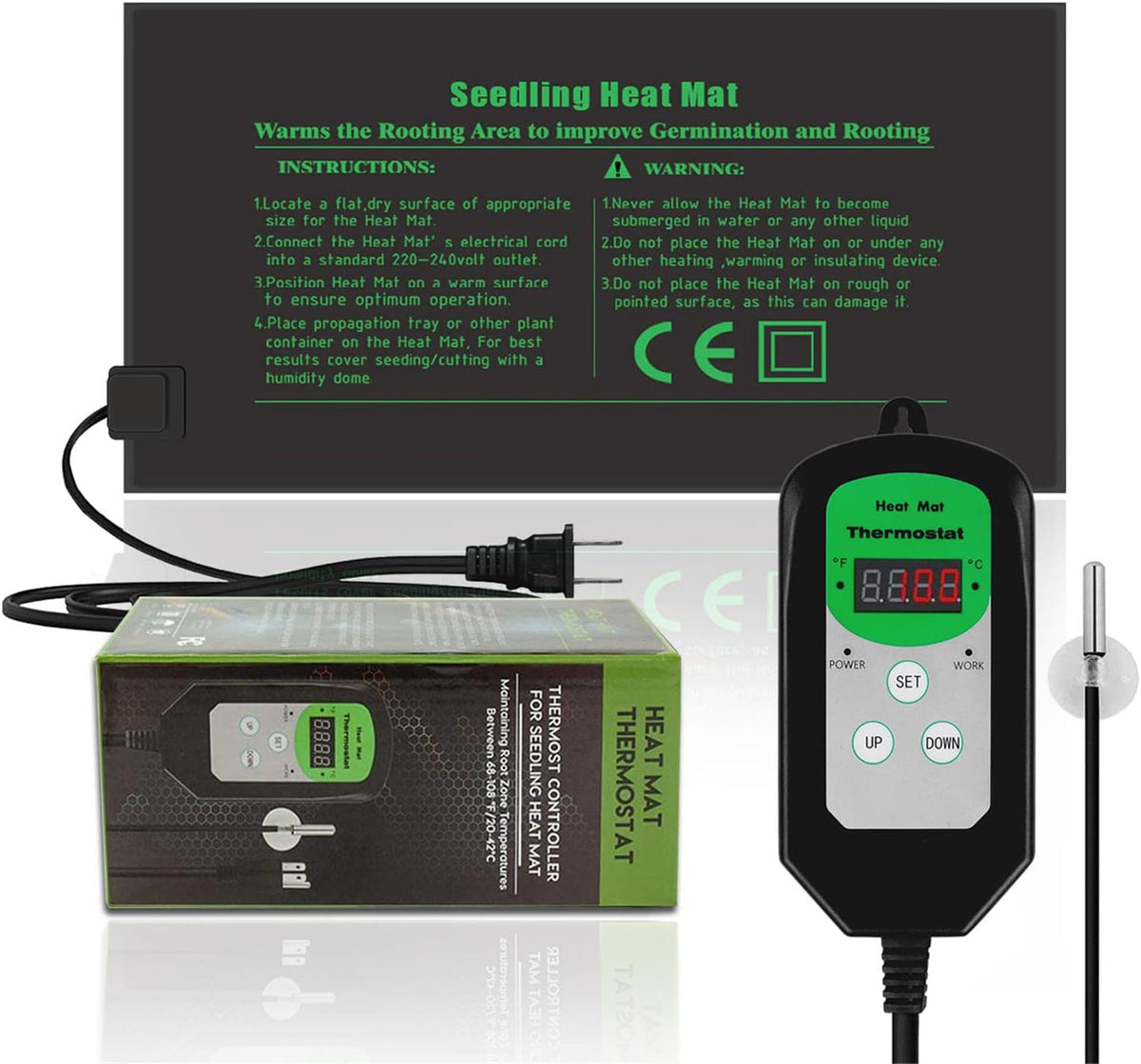Seedling Heat Mat with Thermostat 40-108 Degrees Fahrenheit Warming Pad, Warm Hydroponic Heating Pad with Controller for Germination, 10" x 20.75" UL & MET-Certified