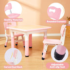 FUNLIO Kids Table and 4 Chairs Set and Adjustable Kids Chair (2pcs)，Easy to Wipe Arts & Crafts Table, for Classrooms/Daycares/Homes, CPC & CE Approved (5-Piece Set) - Pink
