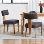 Upholstered Dining Chairs Set of 6, Mid-Century Modern Dining Chairs with Wood Legs, Linen Fabric Farmhouse Kitchen Chairs Armless, Comfy Side Chairs for Living Room/Kitchen, Grey