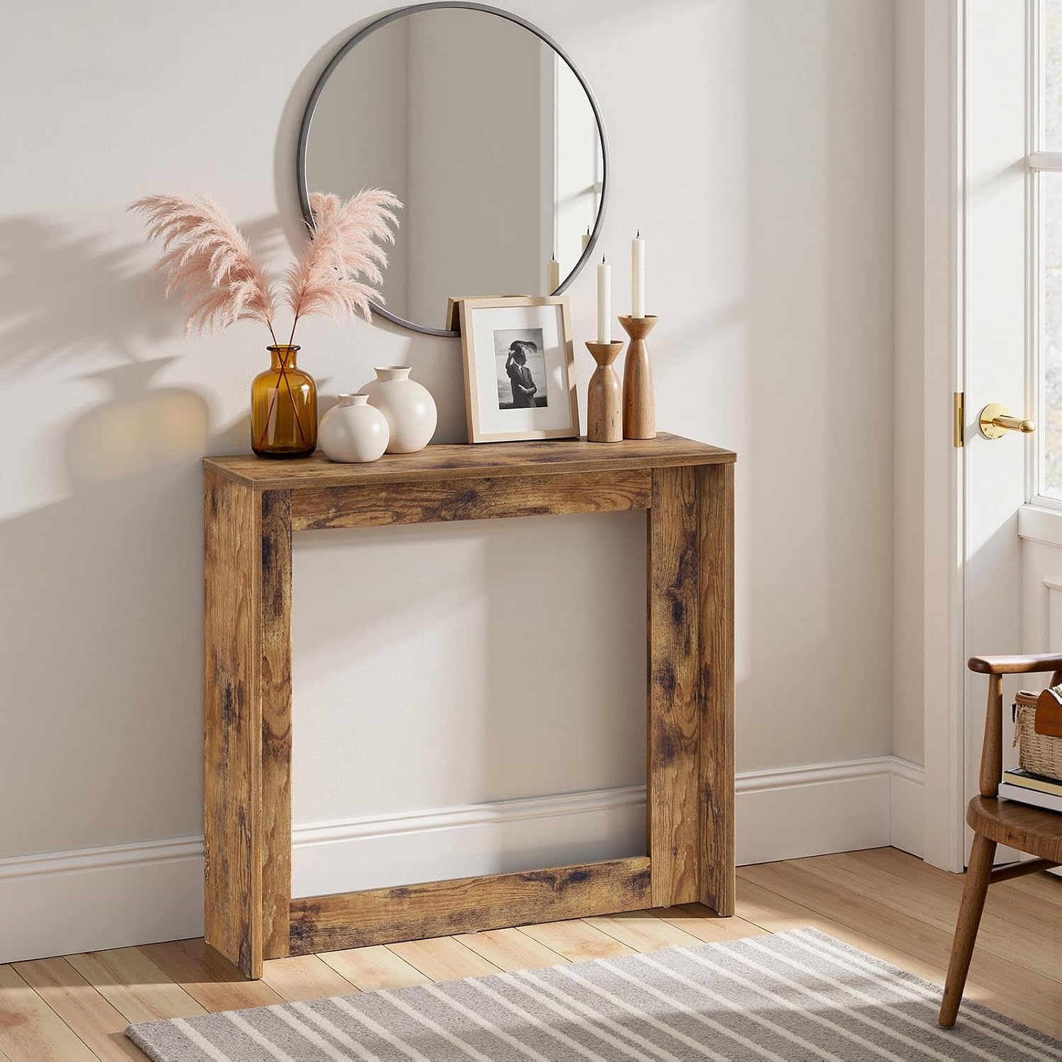YATINEY Narrow Console Table, 29.5'' Small Farmhouse Entryway Table, Wooden Console Table Entryway, Slim Farmhouse Couch Table Behind Sofa for Living Room, Hallway, Foyer, Rustic Brown CT35RB