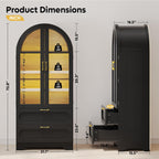 Bestier 71" Arched Kitchen Pantry Cabinet with LED Lights, 15.7" Deep Storage Cabinet with 3 Adjustable Shelves and 2 Drawers, Modern Farmhouse Cupboard for Living Room, Kitchen, Dining Room, Black
