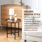 MyGift Round End Table, Premium Acacia Solid Wood End Table with 19 Inch Wooden Top and Black Metal Frame, Small Side Table for Home Living Room Bedroom Furniture