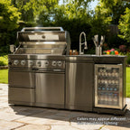 82 Inch 304 Stainless Steel Outdoor Integrated BBQ Kitchen Station (Black) | All-in-one 12-zone outdoor cooking station with 72000 BTU grill, built-in fridge & sink, rolling base for patio backyard