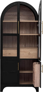 71" Tall Arched Kitchen Pantry Cabinet, Freestanding Kitchens Storage Cabinets with Hidden Drawers, Adjustable Shelves, & Glass Doors, Versatile Cupboard for Kitchen, Dining Room, Bathroom,Black