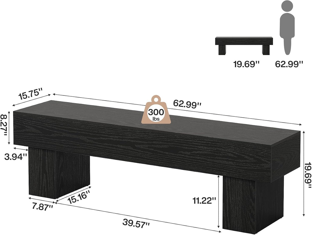 Tribesigns 63“ Extra Long Entryway Bench, Indoor End of Bed Bench for Bedroom, Farmhouse Wooden Shoe Seat Dining Bench for Dining Room, Living Room, Hallway, Black