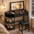 Cyclysio Vanity Desk with Flip Top Mirror and Lights, Black | Makeup Vanity Desk with Drawers, Dressing Table with Storage Shelves & Charging Station, Small Vanity for Small Spaces