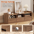 FATORRI Coffee Table and TV Stand Bundle for Living Room, Walnut TV Console Entertainment Center with Storage Shelf, Fluted Rectangular Center Table Set, 2-Piece Furniture Set