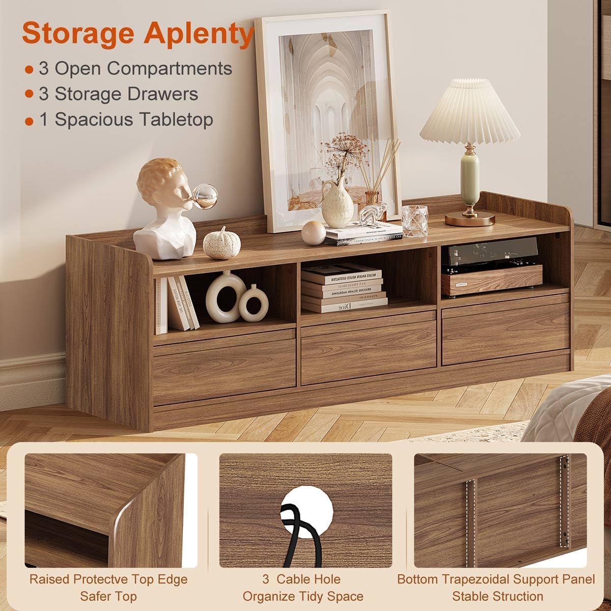 FATORRI Coffee Table and TV Stand Bundle for Living Room, Walnut TV Console Entertainment Center with Storage Shelf, Fluted Rectangular Center Table Set, 2-Piece Furniture Set