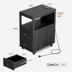 Narrow End Table with Charging Station and Wheels, Movable Narrow Sofa Side Table with USB Ports and Outlets for Small Space, Living Room, Bedroom and Office, Bedside with 4 Wheels (Black)