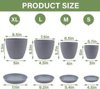 Plant Pots- 8.5/7.5/6.5/6 Inches 4 Pack Plastic Plant Pots,Indoor Decor Flower Pots with Drainage Holes and Tray,Home Decor Planters for Indoor Plants Cactus, Succulents Pot