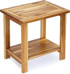 Adirondack Side Table – Weather-Resistant Rectangular End Table for Patio, Garden, Lawn, or Living Room | Indoor & Outdoor Wood Side Table, Rustic Style (Natural Teak Wood)