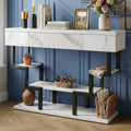 47.3" Console Table with Fluted Drawers, 3-Tier Modern Entryway Table with Geometric Black Metal Frame, Luxury Sofa Table for Living Room, Hallway, Foyer（White Marble Texture