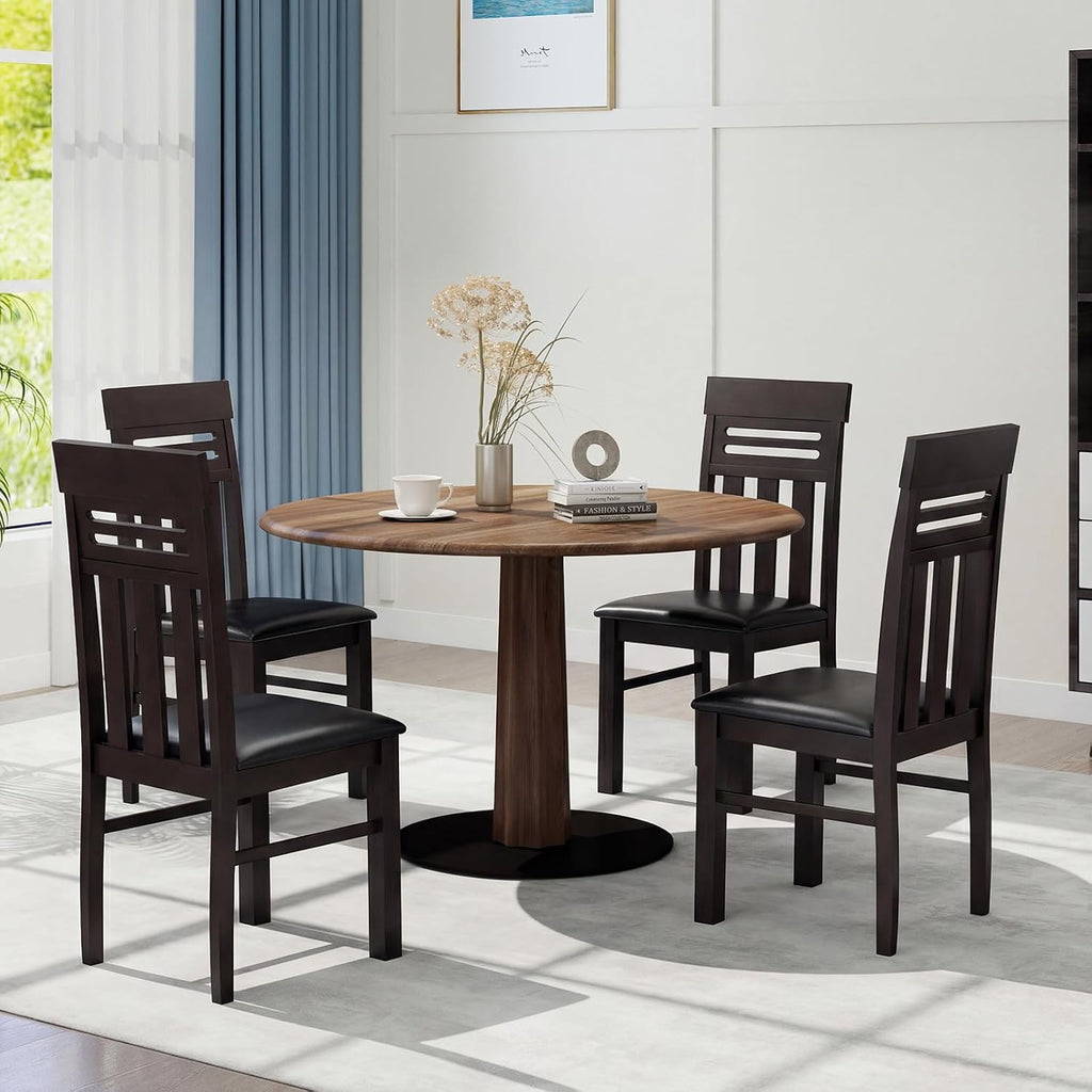Giantex Wooden Dining Chairs Set of 4, High Back Dining Room Chairs with Padded Seat & Rubber Wood Frame, PU Leather Farmhouse Side Chairs for Kitchen Living Room
