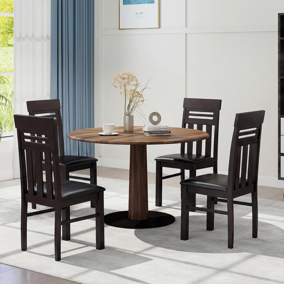 Giantex Wooden Dining Chairs Set of 4, High Back Dining Room Chairs with Padded Seat & Rubber Wood Frame, PU Leather Farmhouse Side Chairs for Kitchen Living Room