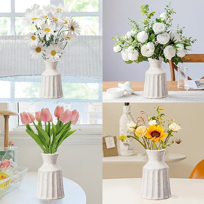 Ceramic Boho Vase, Farmhouse Home Decor Embossed Vases for Centerpieces, Kitchen, Office, Shelf, Table, Vase for Pampas Grass, Eucalyptus