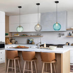 KCO Lighting Modern Smoke Gray Glass Pendant Light Kitchen Island Large Globe Farmhouse Pendant Lighting Adjustable Black Striped Glass Hanging Ceiling Lighting Fixtures Dining Room Lights
