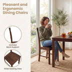 COSTWAY Wood Dining Chairs Set of 4, Solid Rubber Wood Kitchen Side Chair w/Wide Contoured Seat & High Back, Armless Farmhouse Accent Chairs for Kitchen, Living Room, Small Dining Nooks (Dark Brown)