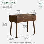 Vanity Desk, Solid Rubberwood Dressing Table, Study Desk and Vanity Table for Bedroom, 18" D x 29" W x 32" H (NO Mirror and NO Stool, only Vanity Desk)