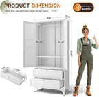 Letaya Metal Armoire Wardrobe Closet with Drawers,Clothing Storage Cabinet with Doors and Shelves,Coat Closet with Hanging Rod,Bedroom,Home,Cloak Room,White-71 H x 32" W x 18" D