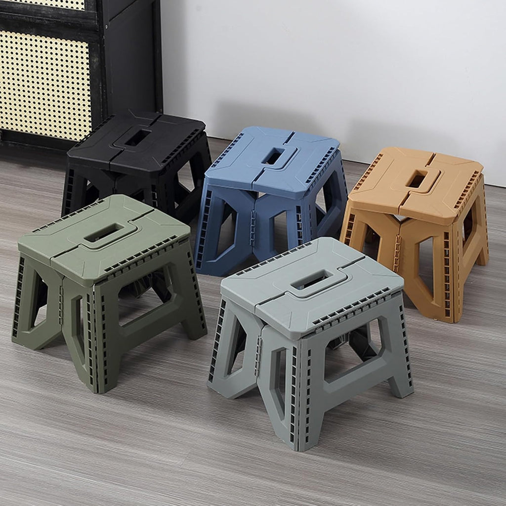 cdar Heavy Duty Plastic Folding Stool 400Lbs Capacity – Collapsible Step Stool with Non-Slip Base & Portable Handle for Camping, Kitchen, Fishing (10.43"x8.58" Foldable) Black