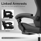 Gaming Chair, Computer Office Chair with Footrest, Adjustable Height & Backrest Gaming Chairs with Swivel for Adults, High Back PU Leather Ergonomic Chair with Lumbar Support, Black