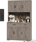 HOSTACK 71" H Kitchen Pantry Storage Cabinet, Farmhouse Hutch Cabinet, Grey | Space-Saving Pantry Cabinet with Charging Station & 2 Large Drawers & Adjustable Shelves, Tall Kitchen Hutch, Dining Room