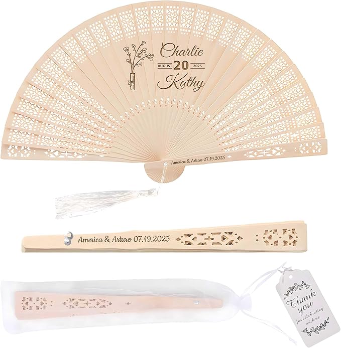 10 PCS Custom Fans Personalized Folding Fans for Line Dancing Wooden Hand Fan Wedding Favors Bulk Fans for Guests Party Event Use (Style12)