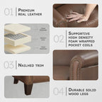Lexicon Top Grain Genuine Leather Chair, Rolled Armrest, Classic Brown | Living Room Leather Accent Chair, Solid Wood Frame, Nailhead Trim, Comfy Reading Chair for Bedroom, Office