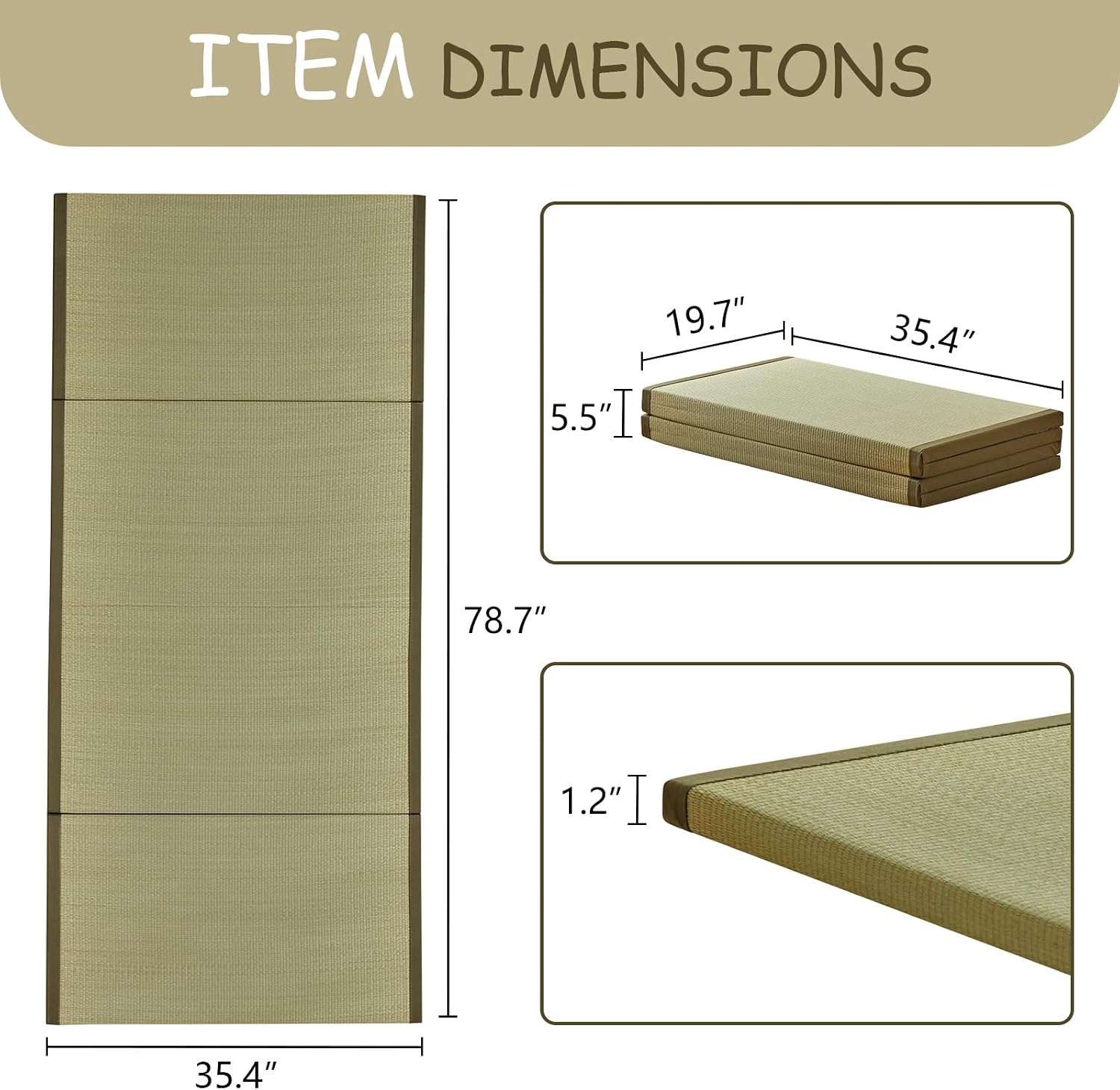 HAGiHARA Japanese Tatami Mat, Folding Rush Grass Floor Mattress | Extra Long Pile Plush Surface Creates a Soft and Cozy Home Space
