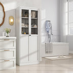 Kitchen Pantry Cabinet, 72" H Storage Cabinet with Glass Doors and Adjustable Shelves, Metal Bathroom Cabinets, Utility Cabinets for Kitchen, Living Room Assembly Required, White
