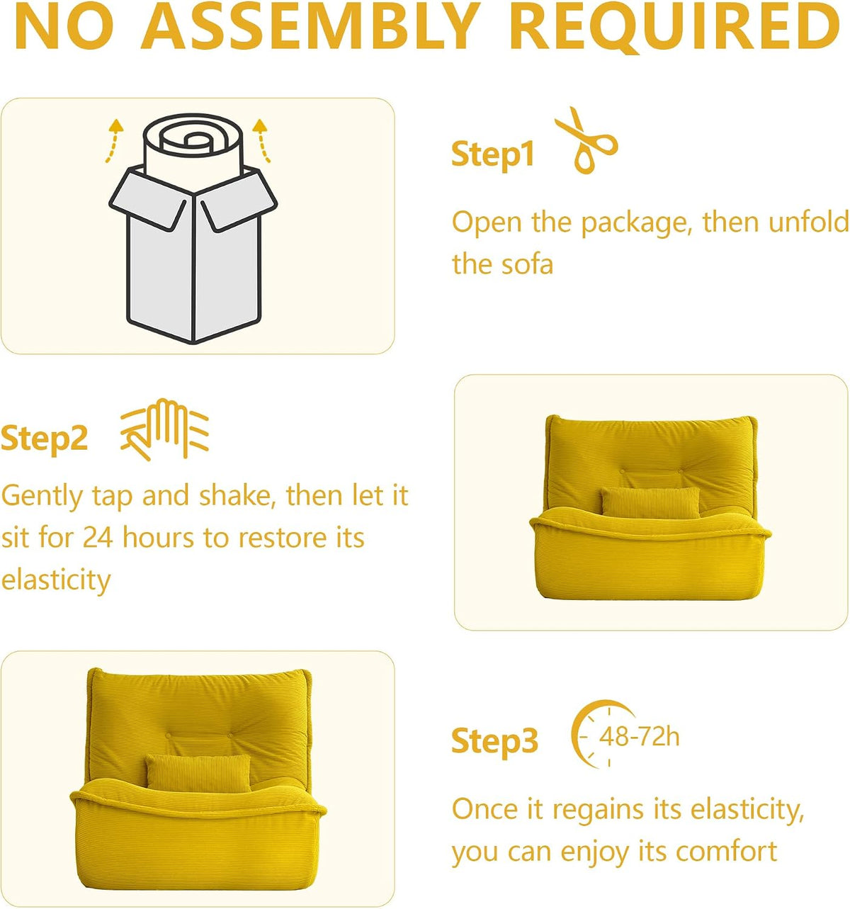 Bean Bag Chair for Adults, Single Lounge Chair with Lumbar Pillow, Comfy Floor Sofa with High-Resilience Foam, Lazy Accent Chair for Living Room, Bedroom, Apartment, Or Reading Corner, Yellow