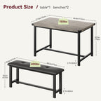 GAOMON Dining Table Set for 4, Kitchen Table with 2 Upholstered Benches, 3 Piece Dining Room Table Set, Rectangular Space Saving Kitchen Table Set for Apartment, Studio, Home, Rustic Gray