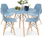Best Choice Products 5-Piece Dining Set, Compact Mid-Century Modern Table & Chair Set for Home, Apartment w/ 4 Chairs, Plastic Seats, Wooden Legs, Metal Frame - Blue/Oak