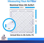Filter King 36.5x9x1 Air Filter | 4-PACK | MERV 8 HVAC Pleated A/C Furnace Filters | MADE IN USA | Actual Size: 36.5 x 9 x .75"